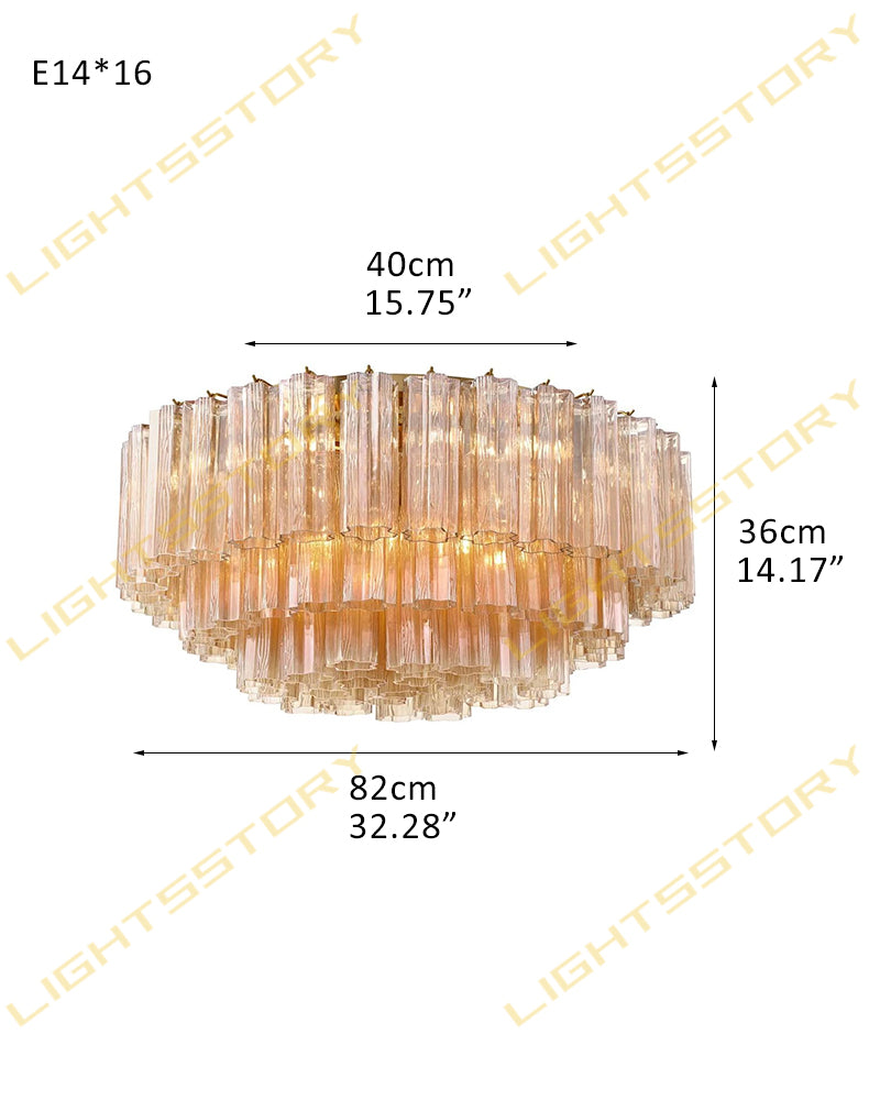 Exquisite Murano Colorful Glass Ceiling Lamps Wide 32in Aged Brass/Black Framework for Foyer Entrance 16 light-D82*H36CM D32.28"*H14.17"(79 tubes) Gold + Amber Glass Flush Mounted Ceiling Lamp