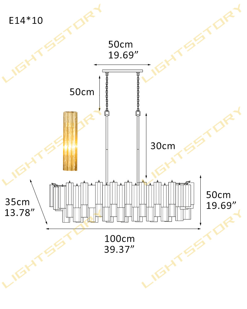 10/14/20/25 light Linear Large Murano Colorful Glass Chandelier in Brass/Chrome Hardwared 10 light-L100*W35*H50CM L39.37"*W13.78"*H19.69" Luxury Modern Chandelier