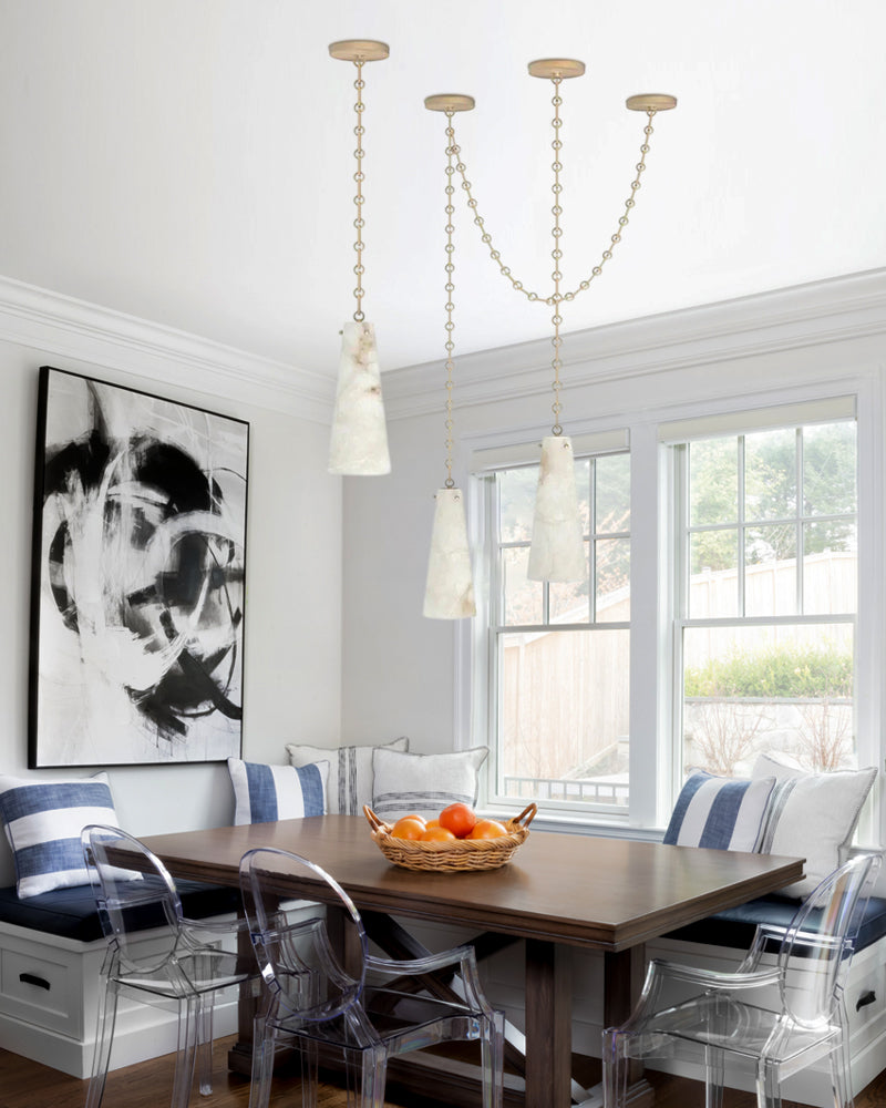 LightsStory Series Geometric Chandelier | Double Pendant Clustered Silhouette Translucent Natural Alabaster and Brass, Premium Brass and Black finish for Modern Dining Rooms and Kitchen Islands Vintage Simple Pendant Lamp