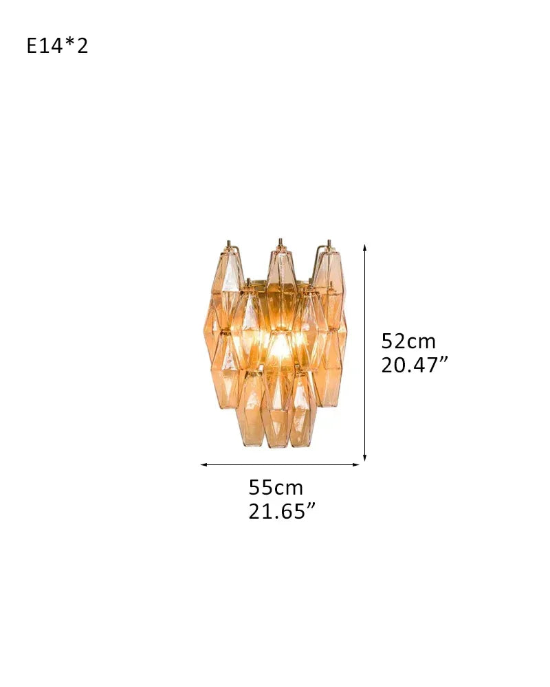 LightsStory Series Refractive Wall Sconce | Tiered Handblown Glass Handblown glass polyhedrons on a durable steel frame, Smoked finish for Modern living spaces and hallways D55*W67*H52CM D22"*W26"*H21" Amber American Vintage chandelier lamp