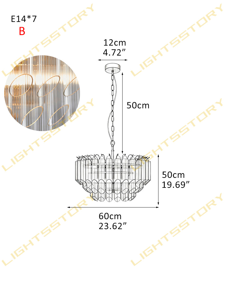 Glass Multi Tiered Fluted Glass Prism Waterfall Chandelier - Crystal Clear Glass, Lux Gold Trim - Living Rooms, Bedrooms, Dining Rooms