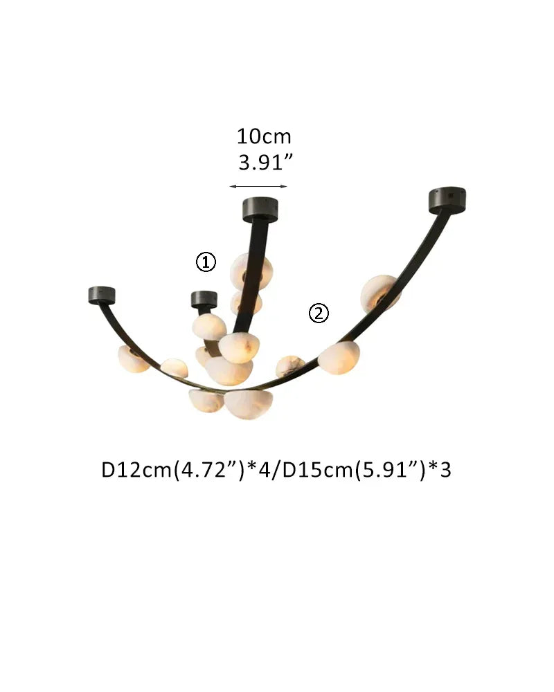 Semi-Oval Marble Chandeliers with U-shaped leather strip,5/7-light on one belt B-D12cm(4.72")*4+D15cm(5.91")*3-2 belts White + Black Modern Pendant lamp
