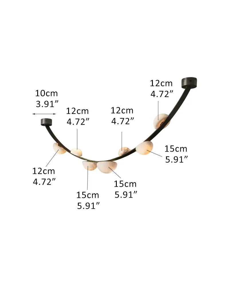 Semi-Oval Marble Chandeliers with U-shaped leather strip,5/7-light on one belt B-D12cm(4.72")*4+D15cm(5.91")*3-1 belt White + Black Modern Pendant lamp
