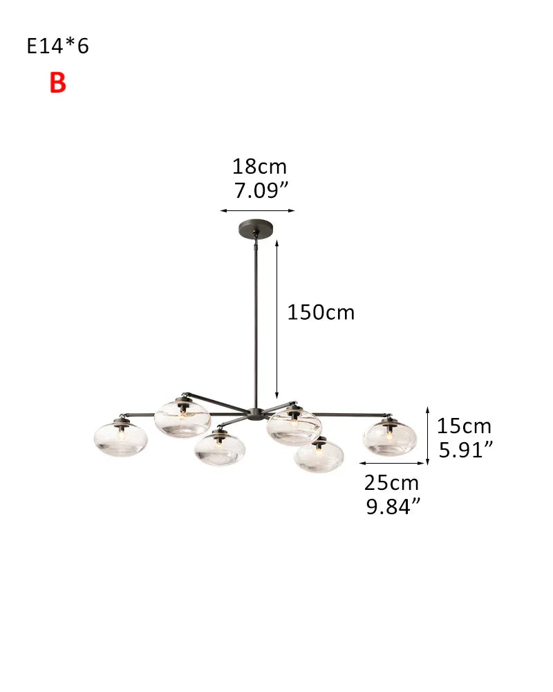 Oval Clear Glass Pendant Lamp | 10" Diameter | Brass/Black/Silver Frame 6-light-D25*H15CM D9.84“*H5.91"-B Black Modern Pendant lamp