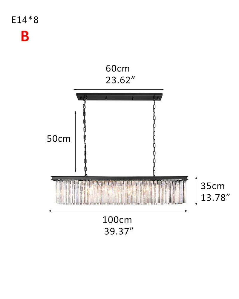 LightsStory Series Prismatic Chandelier | Linear Multi-Crystal Multi-crystal droplets with iron frame, Brushed Gold for Dining rooms, entries, and living areas 2-tier-L100*W35CM L39.37“*H13.78"-B Black American Vintage chandelier lamp