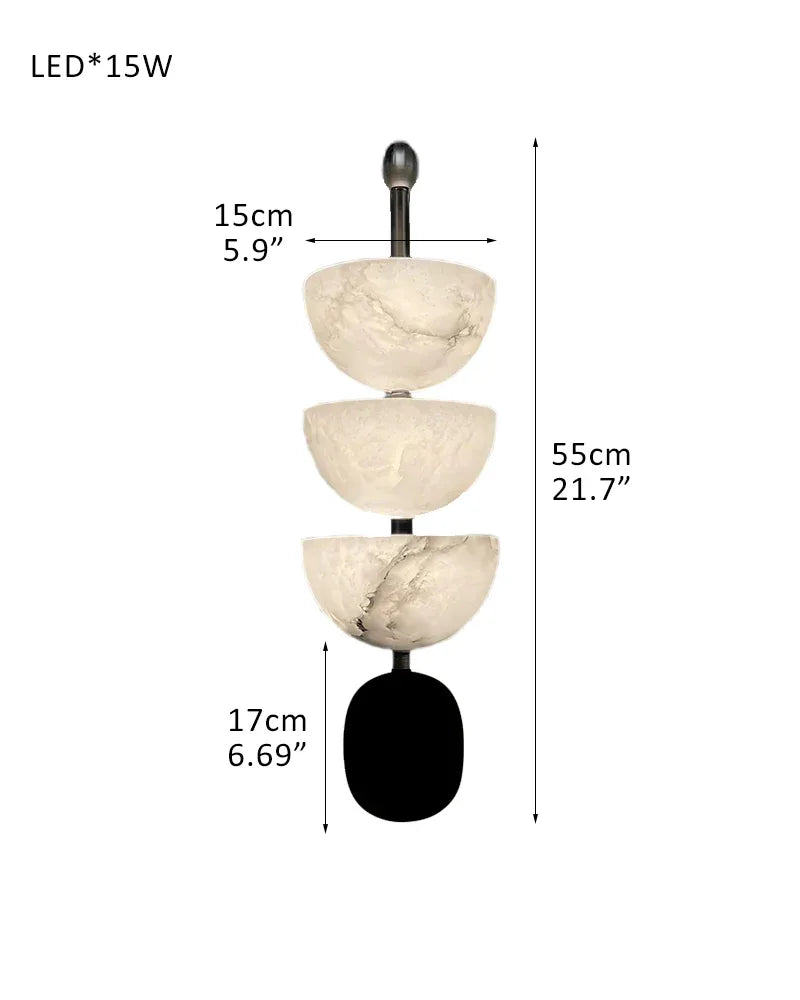 Modern Triple Alabaster Brass Stone Semi-Oval Wall Sconces 6in 15W D15*H55CM D5.91"*H21.65"-B Black Flush Mounted Wall Sconce Lamp