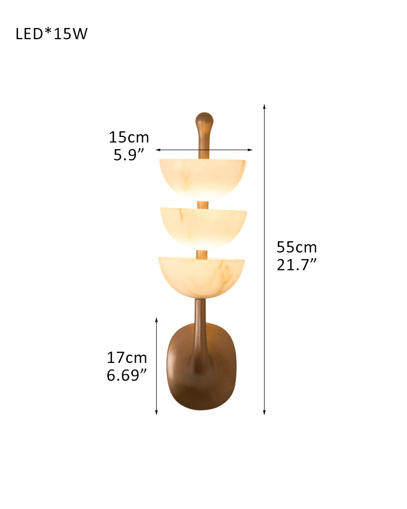Modern Triple Alabaster Brass Stone Semi-Oval Wall Sconces 6in 15W