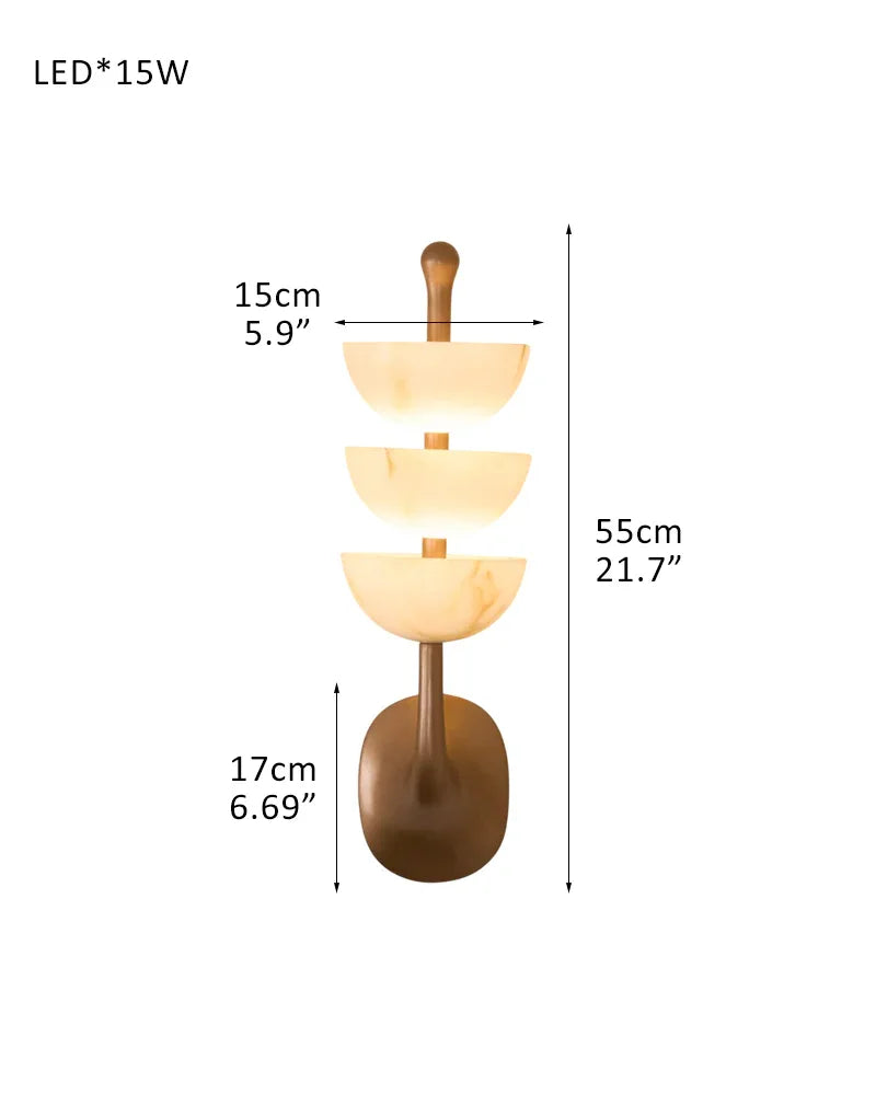 Modern Triple Alabaster Brass Stone Semi-Oval Wall Sconces 6in 15W D15*H55CM D5.91"*H21.65"-B Brass Flush Mounted Wall Sconce Lamp