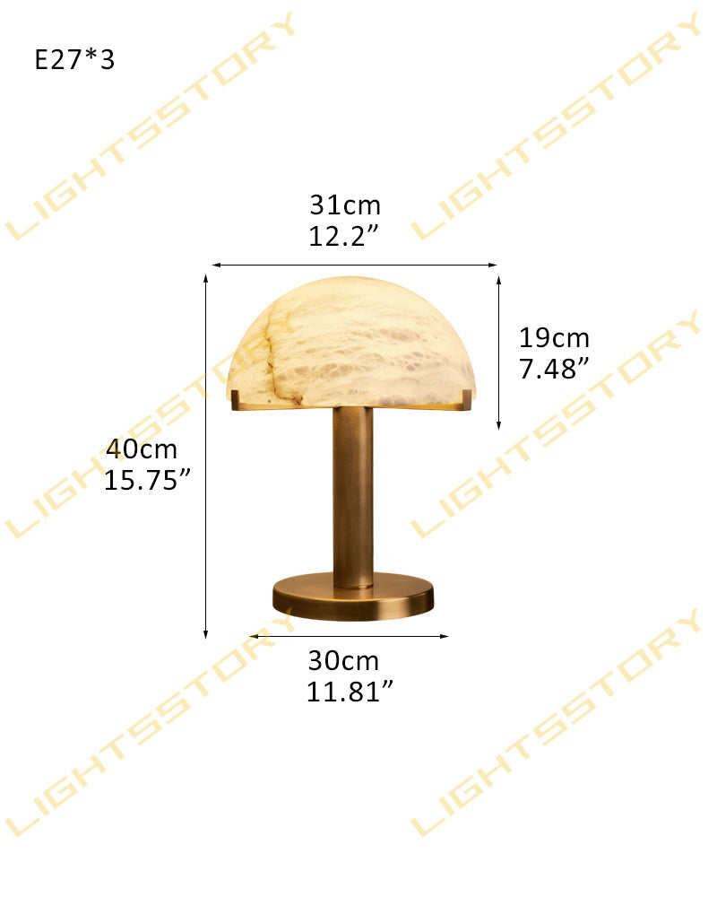LightsStory Series Geometric Table Lamp | Dome Alabaster Shade Hand-carved natural alabaster with metal base, Burnished Brass or Black finish for Home offices, bedside tables, and workspaces D31*H40CM D12.2"*H15.75" Brass Modern Table lamp