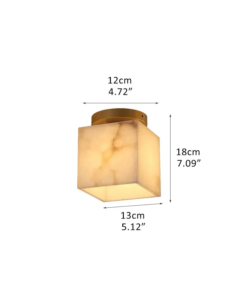 LightsStory Series Geometric Ceiling Light | Alabaster Orb Genuine alabaster with soft veining and polished brass frame, Polished Brass finish for Entryways, bedrooms, and living rooms B-D13*H18CM D5.12“*H7.09" White + Brass Flush Mounted Ceiling Lamp