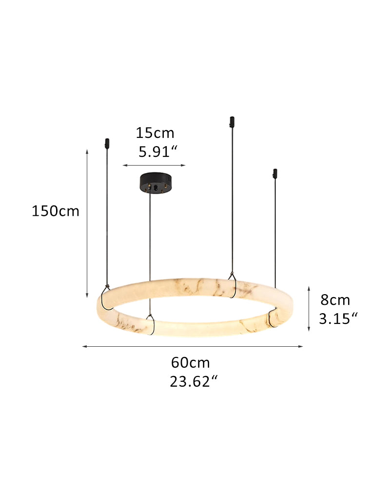 Black Metal Modern Round Ring Alabaster Pendant Light, Width 3.15"