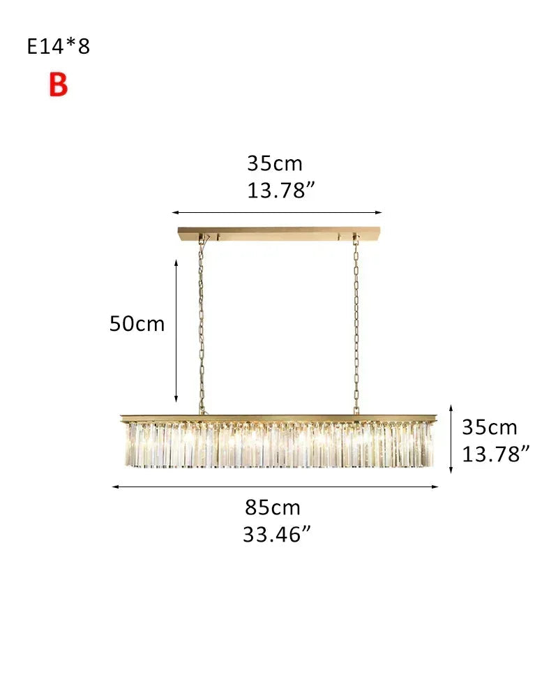 LightsStory Series Prismatic Chandelier | Linear Multi-Crystal Multi-crystal droplets with iron frame, Brushed Gold for Dining rooms, entries, and living areas 2-tier-L85*W35CM L33.46“*H13.78"-B Gold American Vintage chandelier lamp