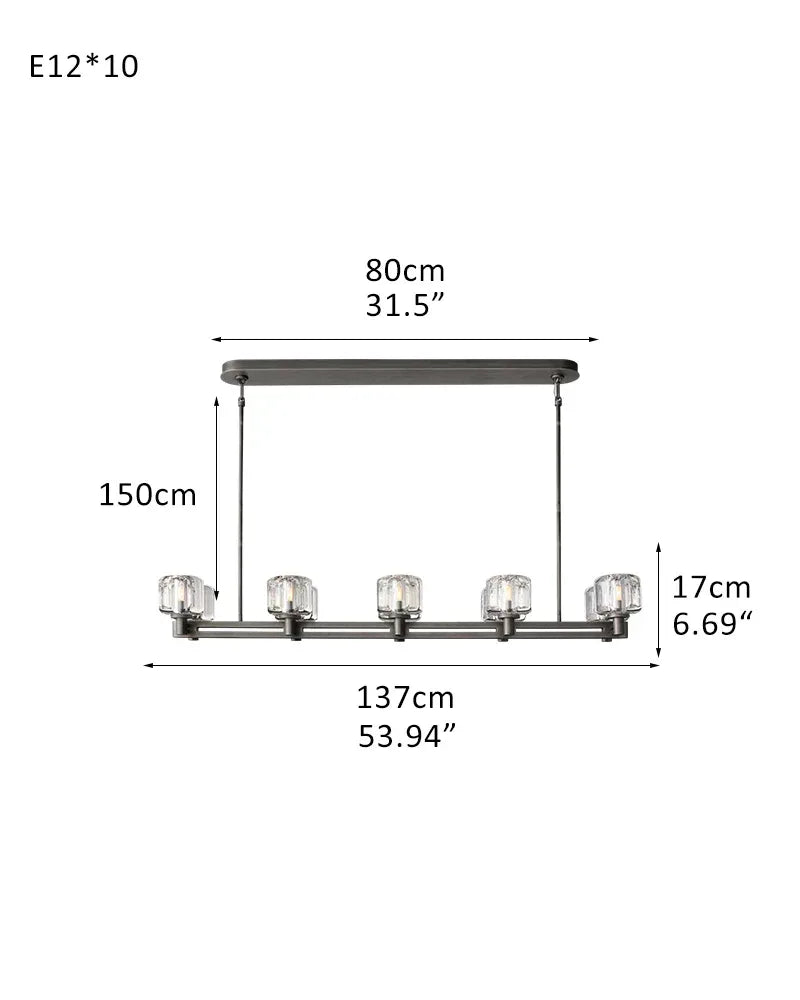 6/12 Light Candle Style Traditional Chandelier with Crystal Accents for dining room table 10-light-L137*W13*H17CM L53.94"*W5.12"*H6.69"(Double) Black American chandelier