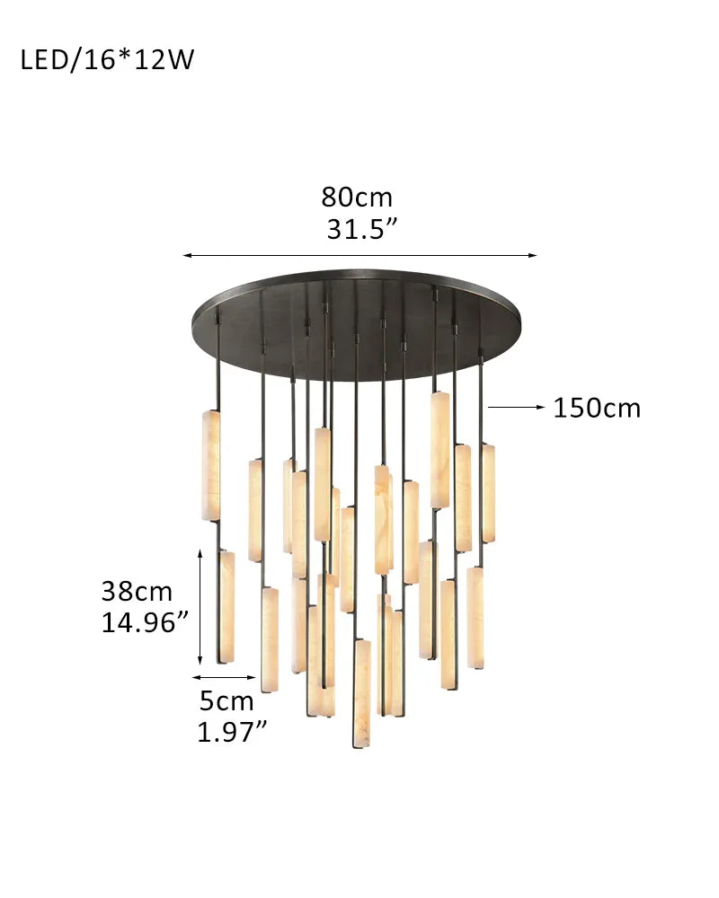 Audubon Alabaster Lighting Collection Lacquered Burnished Brass/Black Rod 12P-D5*H38CM D2"*H15" Black + White American Vintage chandelier lamp