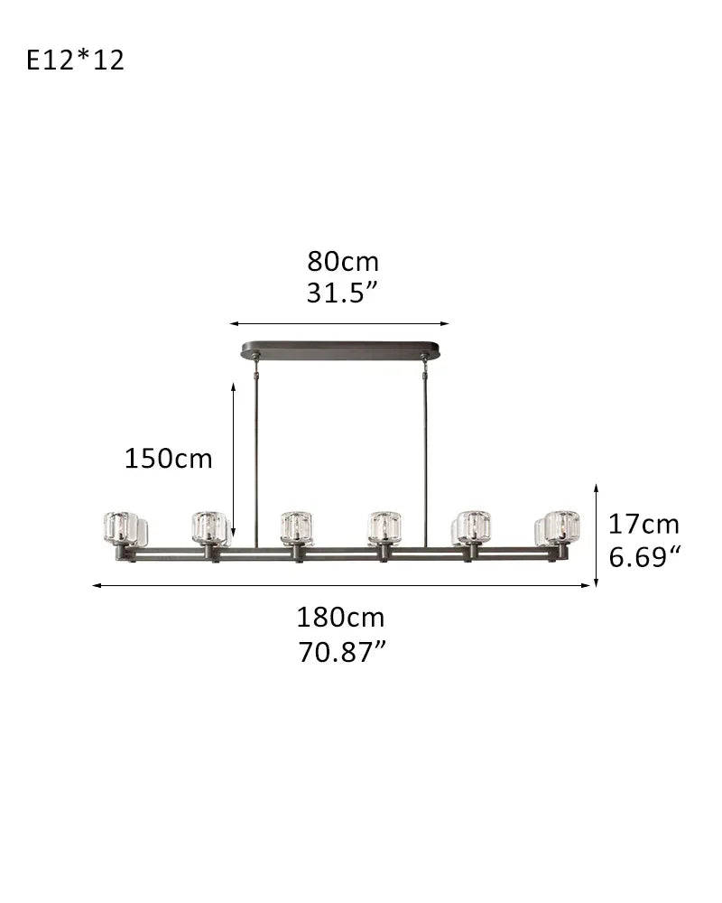 6/12 Light Candle Style Traditional Chandelier with Crystal Accents for dining room table 12-light-L180*W13*H17CM L70.87"*W5.12"*H6.69"(Double) Black American chandelier