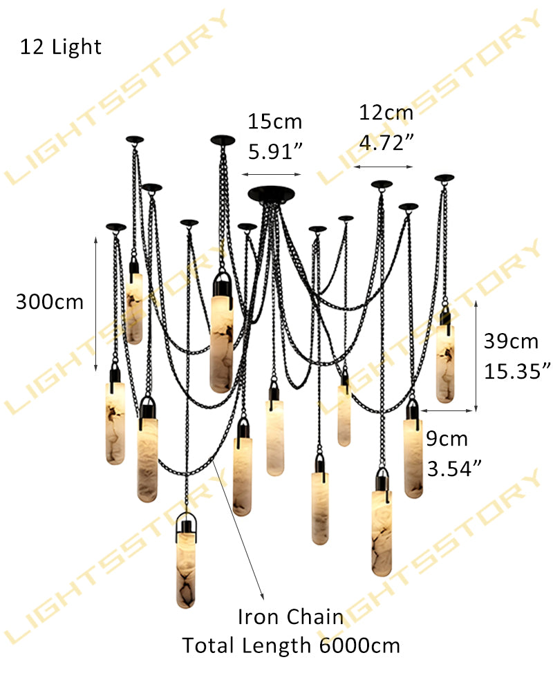 Linear Alabaster Cluster Pendant Light - Natural Spanish Alabaster, Matte Brass & Black Trim - Luxury Home Interior Lighting