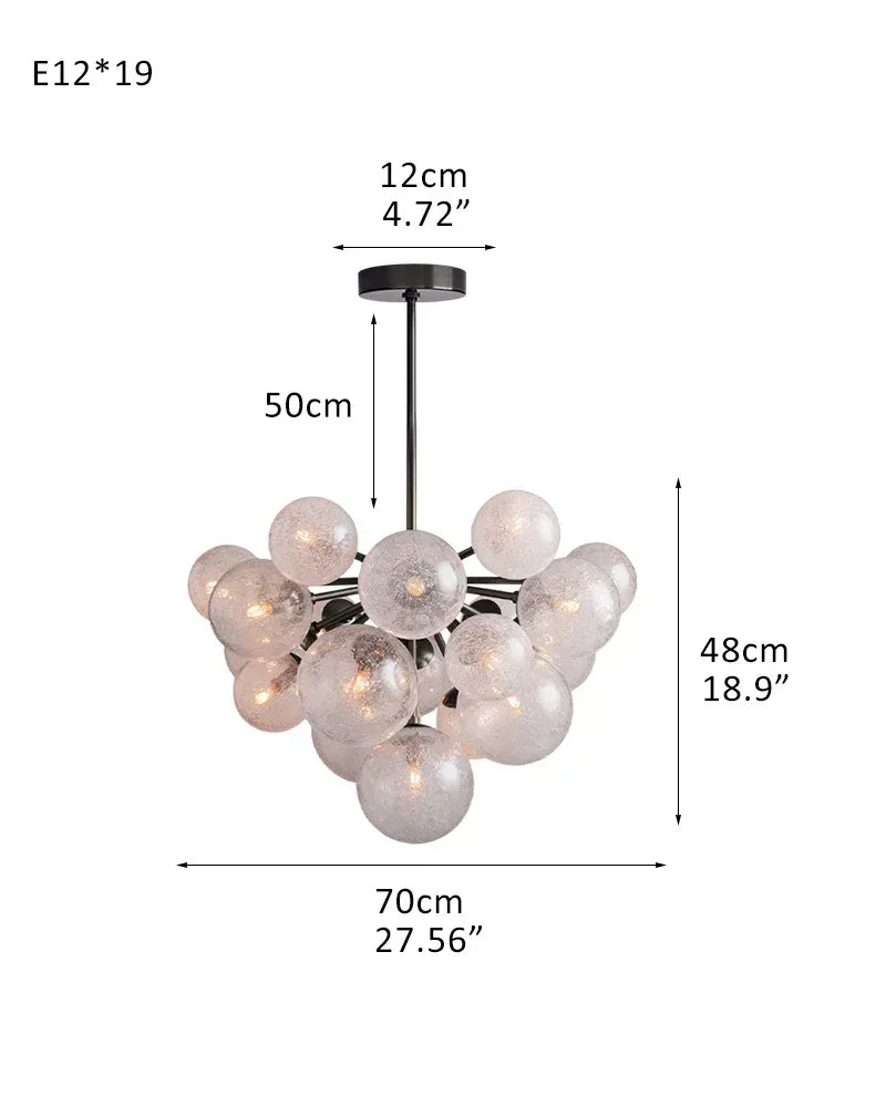 Industrial Globe Bubble Glass Chandelier 28in 36in | Brushed Brass/Black/Silver Steel 19-light-D70*H48CM D27.56“*H18.9"(Hanging) American Vintage chandelier lamp