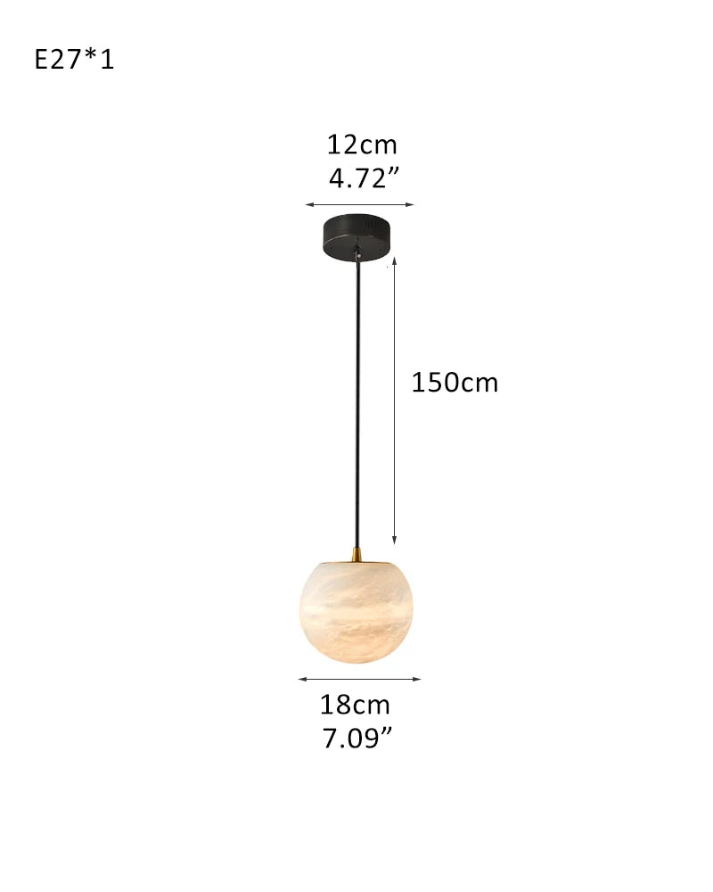 LightsStory Series Ethereal Chandelier | Cluster Sphere Natural Translucent Alabaster, Organic Matte Finish for Modern Living Rooms and Dining Areas 1-light-D18cm D7.09" White + Black Modern Pendant lamp