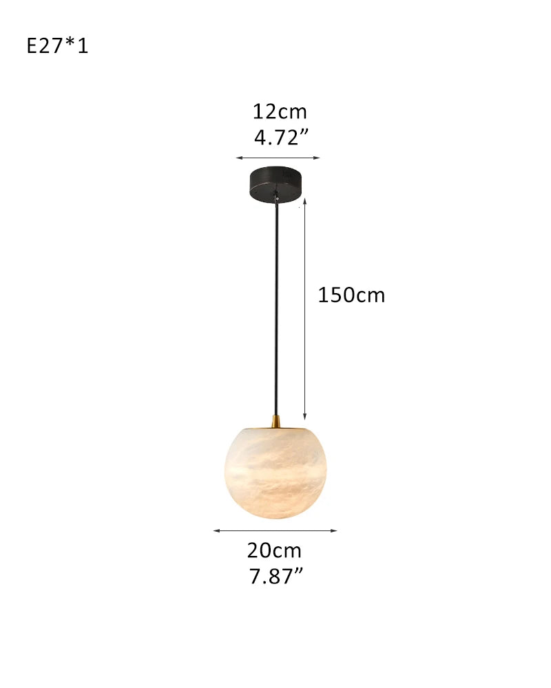 LightsStory Series Ethereal Chandelier | Cluster Sphere Natural Translucent Alabaster, Organic Matte Finish for Modern Living Rooms and Dining Areas 1-light-D20cm D7.87" White + Black Modern Pendant lamp