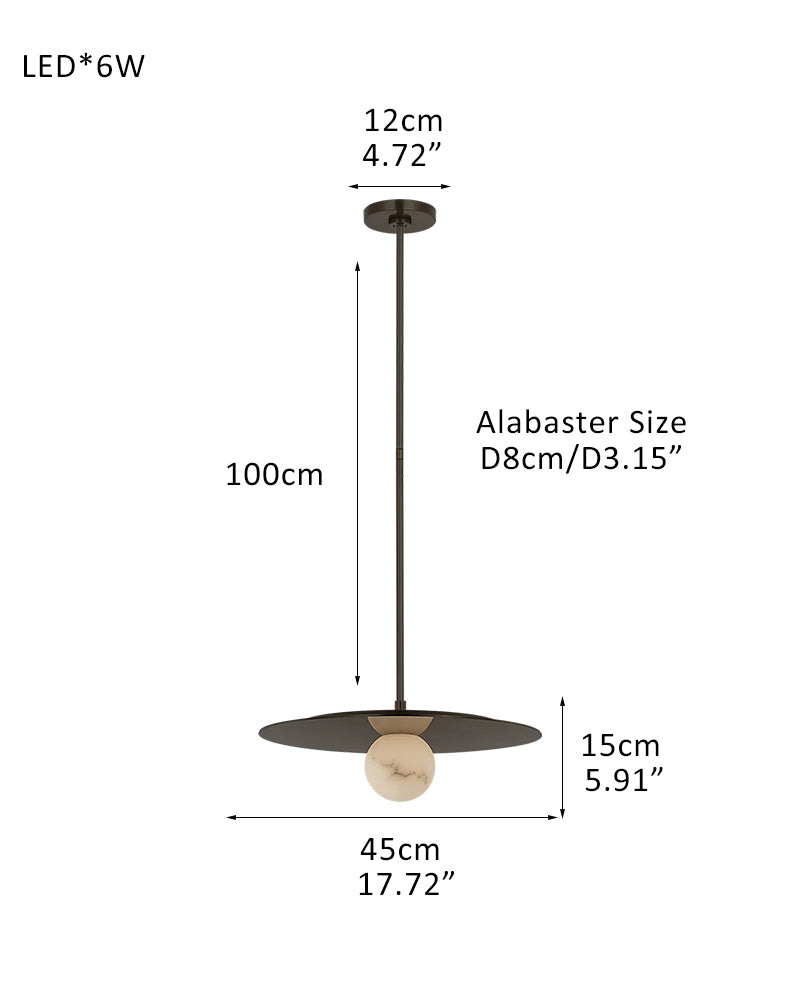 Minimalist Disc Pendant Light Hammered Finish White Hand Blown Alabaster Globe For Sale