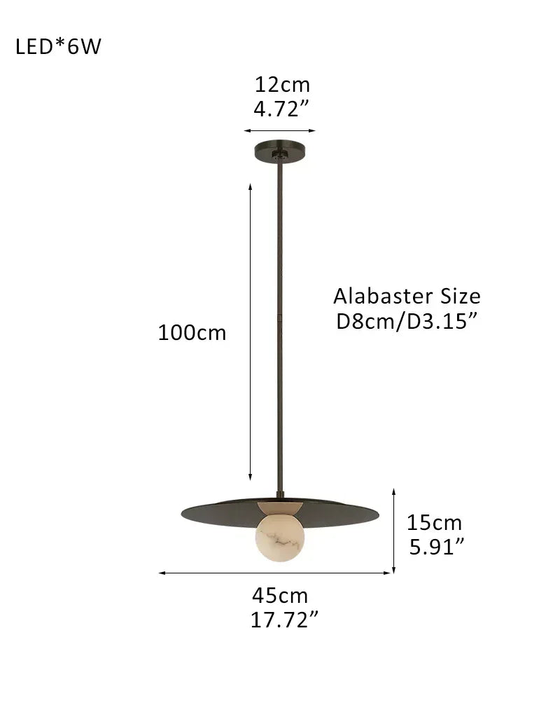 Minimalist Disc Pendant Light Hammered Finish White Hand Blown Alabaster Globe For Sale Pendant-D45*H15CM D17.72"*H5.91"(1 Globes) Black Modern Pendant lamp