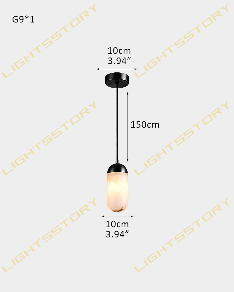 Alabaster Cylinder Pendant Light - Natural Spanish Alabaster, Serene Matte, Custom Trim - Luxury Home Interior Lighting