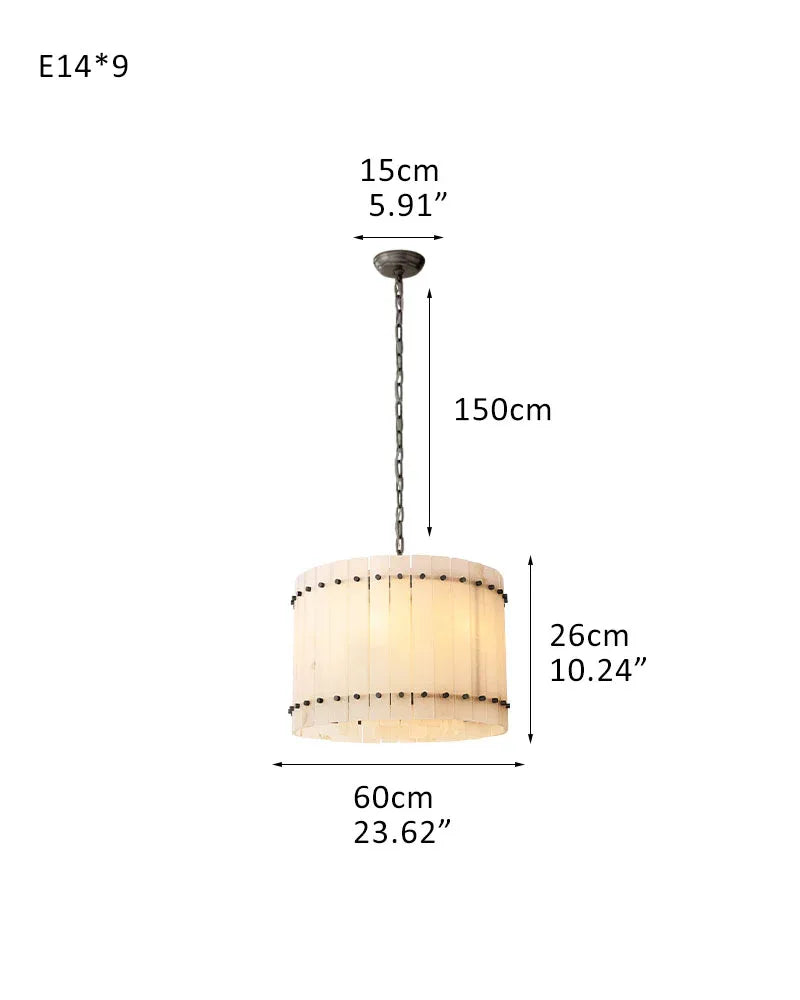 Val d’Isère Series Architectural Chandelier | Double Tier Drum Hand-carved alabaster panels with durable steel frame, Mid-century steel finish for Dining rooms, foyers, or offices 9-light-L60*H26CM L24"*H10"(2 tiered) Black American Vintage chandelier lamp