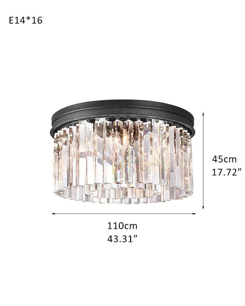 LightsStory Series Prismatic Pendant Light | Multi-Tier K9 Crystal Pure K9 crystal strips, Gold and Black finishes for Modern living rooms and dining areas 2-Tier-D110*H45CM D43.31“*H17.72" Black Flush Mounted Ceiling Lamp