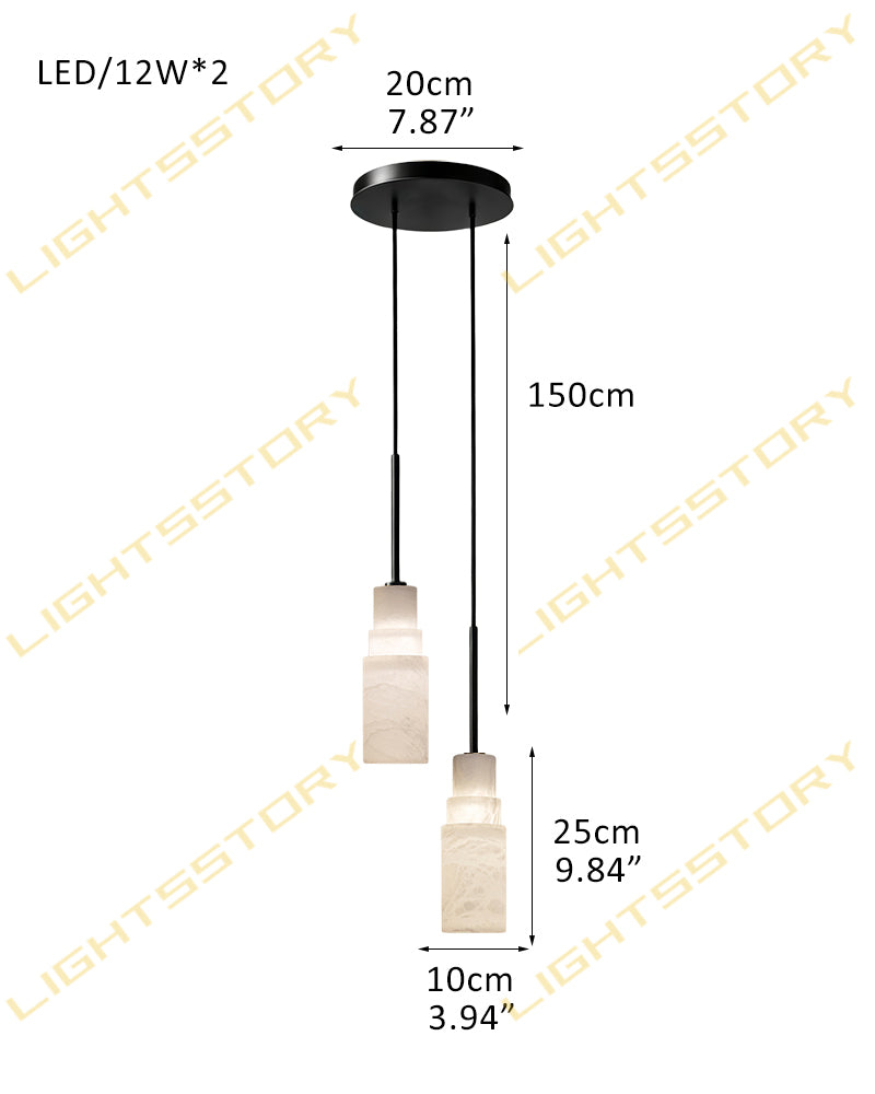 Alabaster Stepped Cylindrical Cone Tiered Cluster Pendant Light - Natural Spanish Alabaster, Lux Brass Trim - Kitchens, Dining & Living Rooms