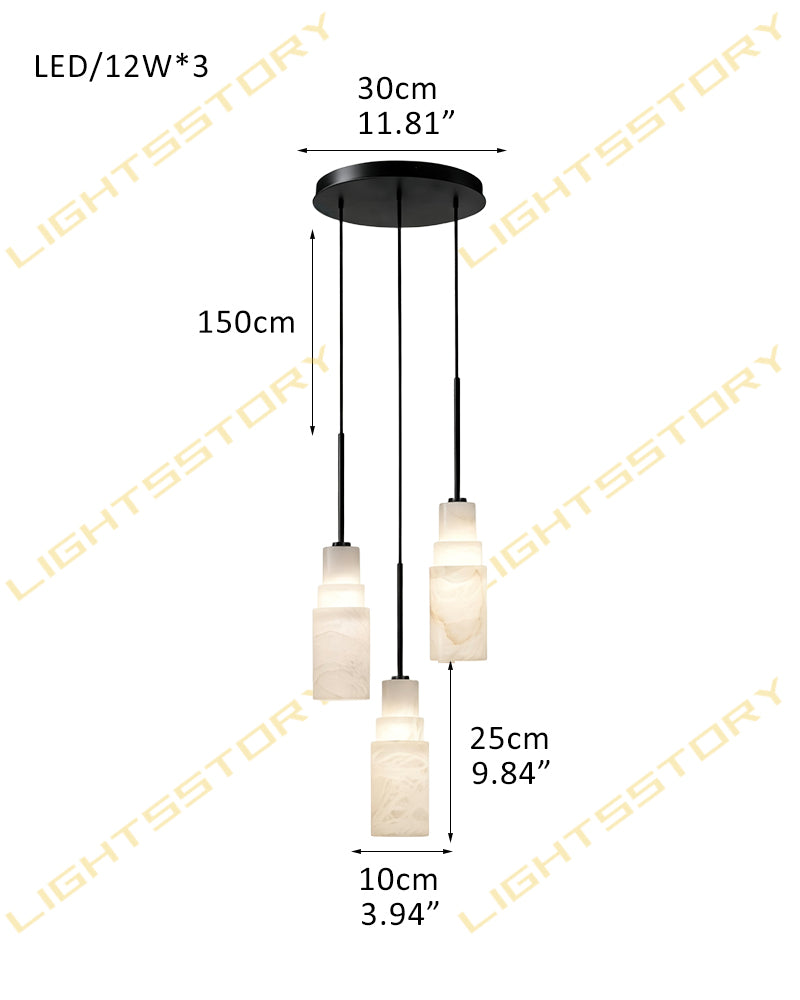 Alabaster Stepped Cylindrical Cone Tiered Cluster Pendant Light - Natural Spanish Alabaster, Lux Brass Trim - Kitchens, Dining & Living Rooms