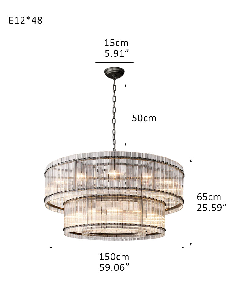 San Marco 2-tier Luxury Round Crystal Chandelier 48" in Antiqued Brass/Black Steel