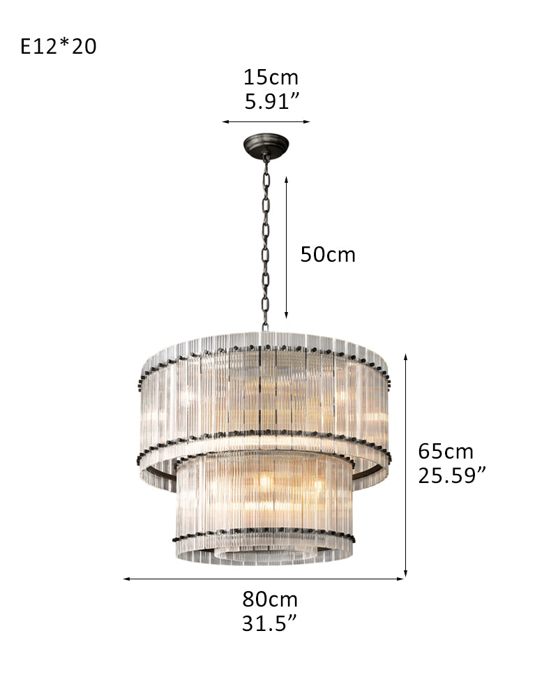 San Marco 2-tier Luxury Round Crystal Chandelier 48" in Antiqued Brass/Black Steel