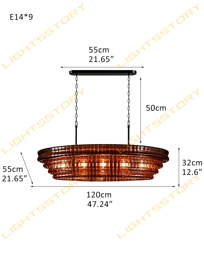Brina Ghiaccio Amber Pink Murano Glass Oval Linear Chandelier - Textured Ice Glass, Lux Gold Trim - Kitchen Islands & Dining Rooms