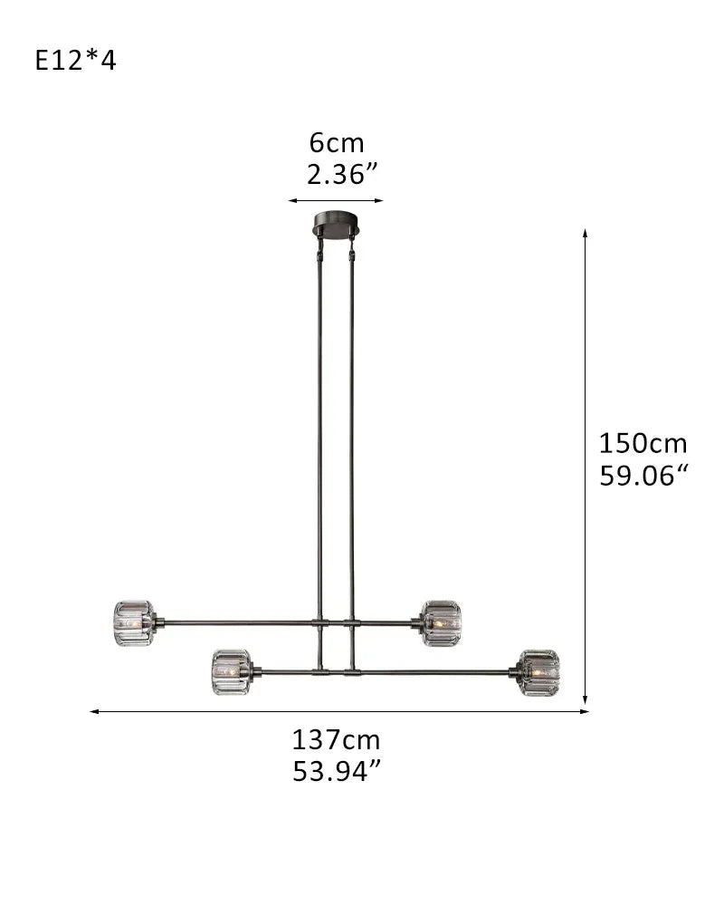 6/12 Light Candle Style Traditional Chandelier with Crystal Accents for dining room table 4-light-L137*H150CM L53.94"*H59.06" Black American chandelier