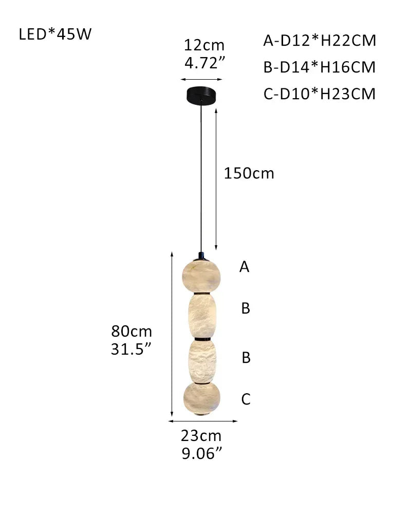 6-light Antique Brass String Hanging Light with Alabaster Stone Shade 4-light-L80*H14CM L31.5"*H5.5"-Pendant White + Black Modern Pendant lamp