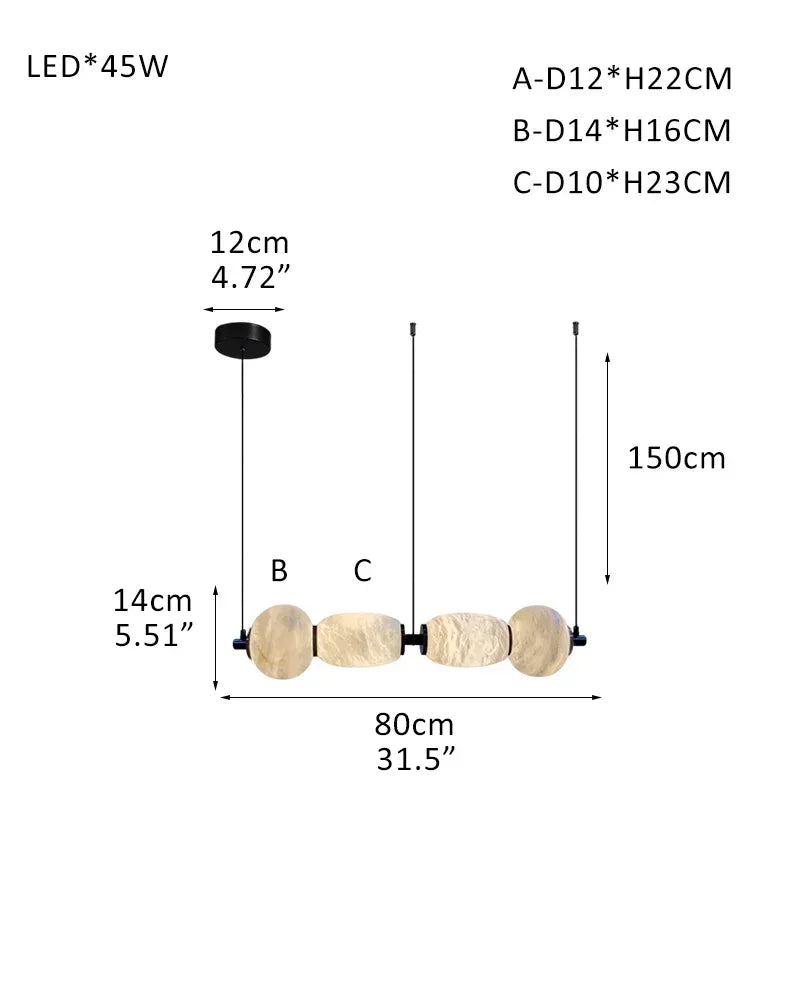 6-light Antique Brass String Hanging Light with Alabaster Stone Shade 4-light-L80*H14CM L31.5"*H5.5" White + Black Modern Pendant lamp