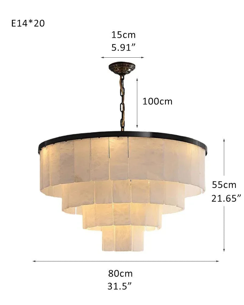 Warm White Modern Round Multi-Tier Alabaster Foyer Chandeliers in Black Frame 4R-D80*H55CM D31.5*H21.65" White + Black American Vintage chandelier lamp
