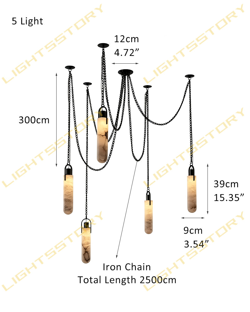 Linear Alabaster Cluster Pendant Light - Natural Spanish Alabaster, Matte Brass & Black Trim - Luxury Home Interior Lighting