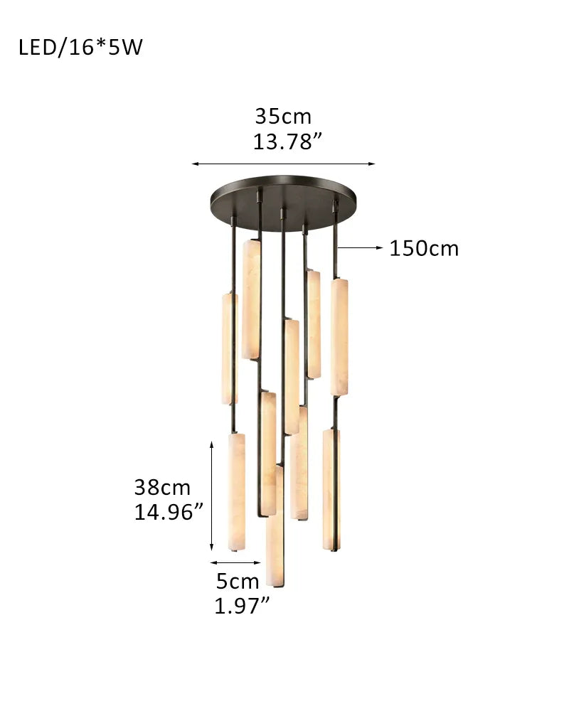 Audubon Alabaster Lighting Collection Lacquered Burnished Brass/Black Rod 5P-D5*H38CM D2"*H15" Black + White American Vintage chandelier lamp