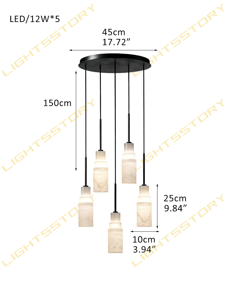 Alabaster Stepped Cylindrical Cone Tiered Cluster Pendant Light - Natural Spanish Alabaster, Lux Brass Trim - Kitchens, Dining & Living Rooms