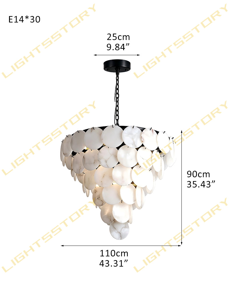 Cascada Alabaster Disc Multi Tiered Grand Chandelier - Natural Spanish Alabaster, Lux Gold Trim - Foyers, Entryway, Staircases and High Ceilings