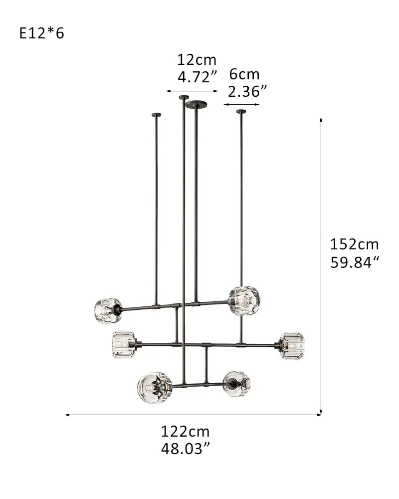 6/12 Light Candle Style Traditional Chandelier with Crystal Accents for dining room table 6-light-L122*H152CM L48.03"*H59.84" Black American chandelier