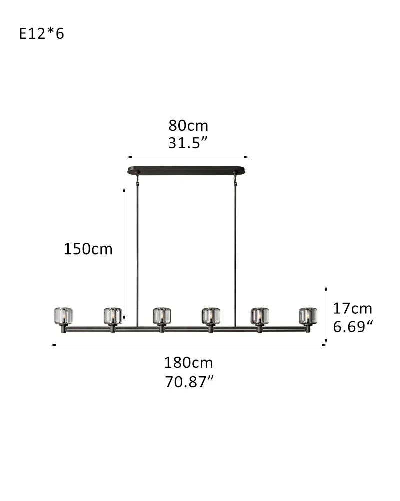 6/12 Light Candle Style Traditional Chandelier with Crystal Accents for dining room table 6-light-L180*W13*H17CM L70.87"*W5.12"*H6.69" Black American chandelier