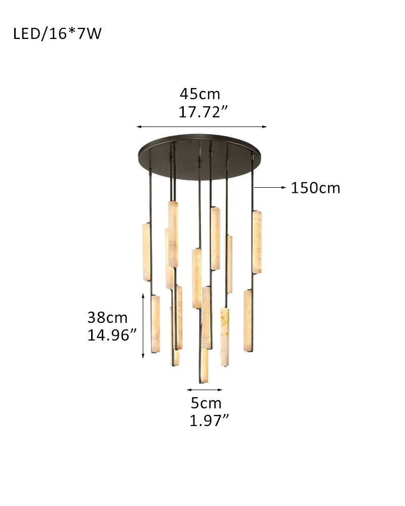 Audubon Alabaster Lighting Collection Lacquered Burnished Brass/Black Rod 7P-D5*H38CM D2"*H15" Black + White American Vintage chandelier lamp
