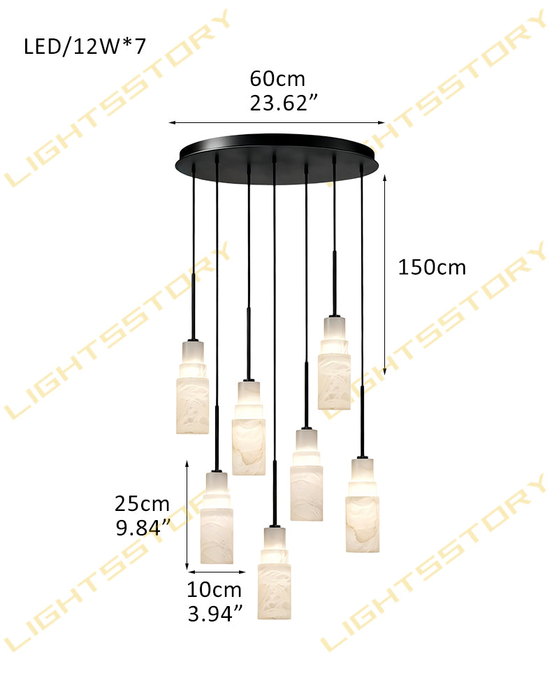 Alabaster Stepped Cylindrical Cone Tiered Cluster Pendant Light - Natural Spanish Alabaster, Lux Brass Trim - Kitchens, Dining & Living Rooms