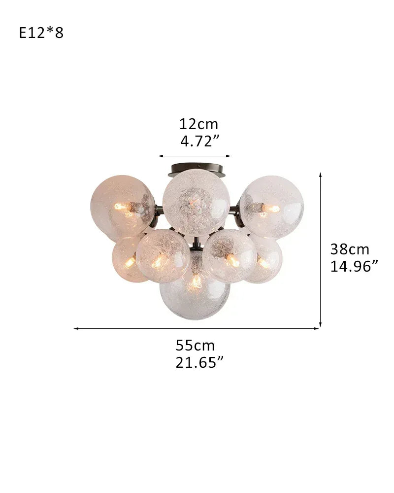 Industrial Globe Bubble Glass Chandelier 28in 36in | Brushed Brass/Black/Silver Steel 8-Light-D55*H38CM D21.65“*H14.96"(Semi Flush Mounted) American Vintage chandelier lamp