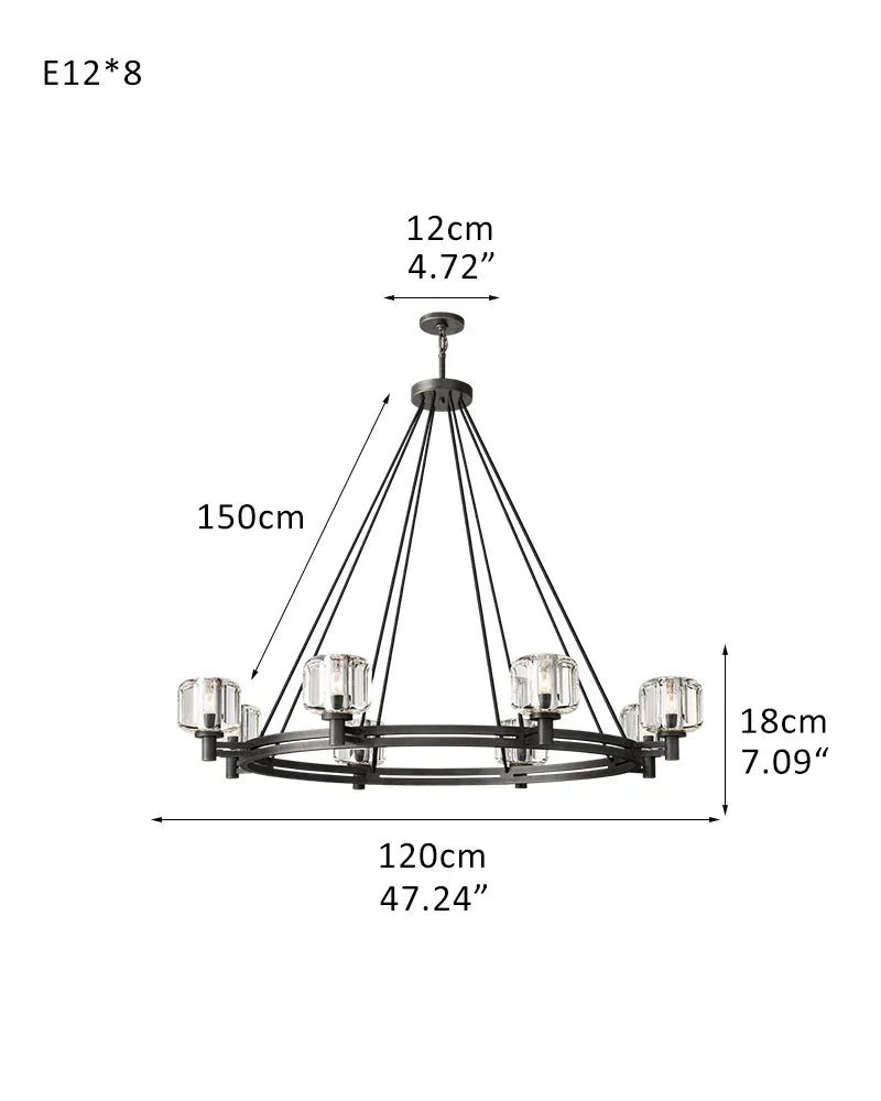 Luxury Round Crystal Demarat Chandelier Aged Brass/Black Framework ceiling for Living Room 8-light-D120*H18CM D47.24"*H7.09" Black American chandelier