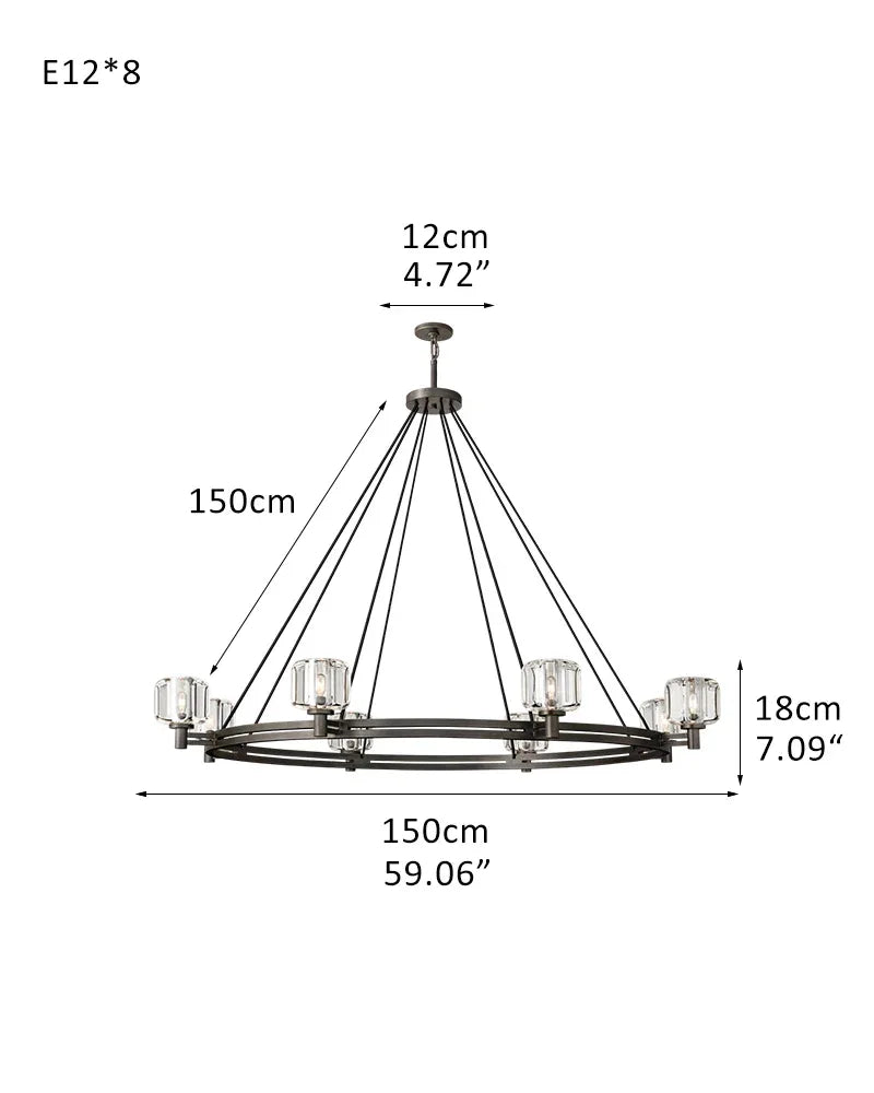 Luxury Round Crystal Demarat Chandelier Aged Brass/Black Framework ceiling for Living Room 12-light-D150*H18CM D59.06"*H7.09" Black American chandelier