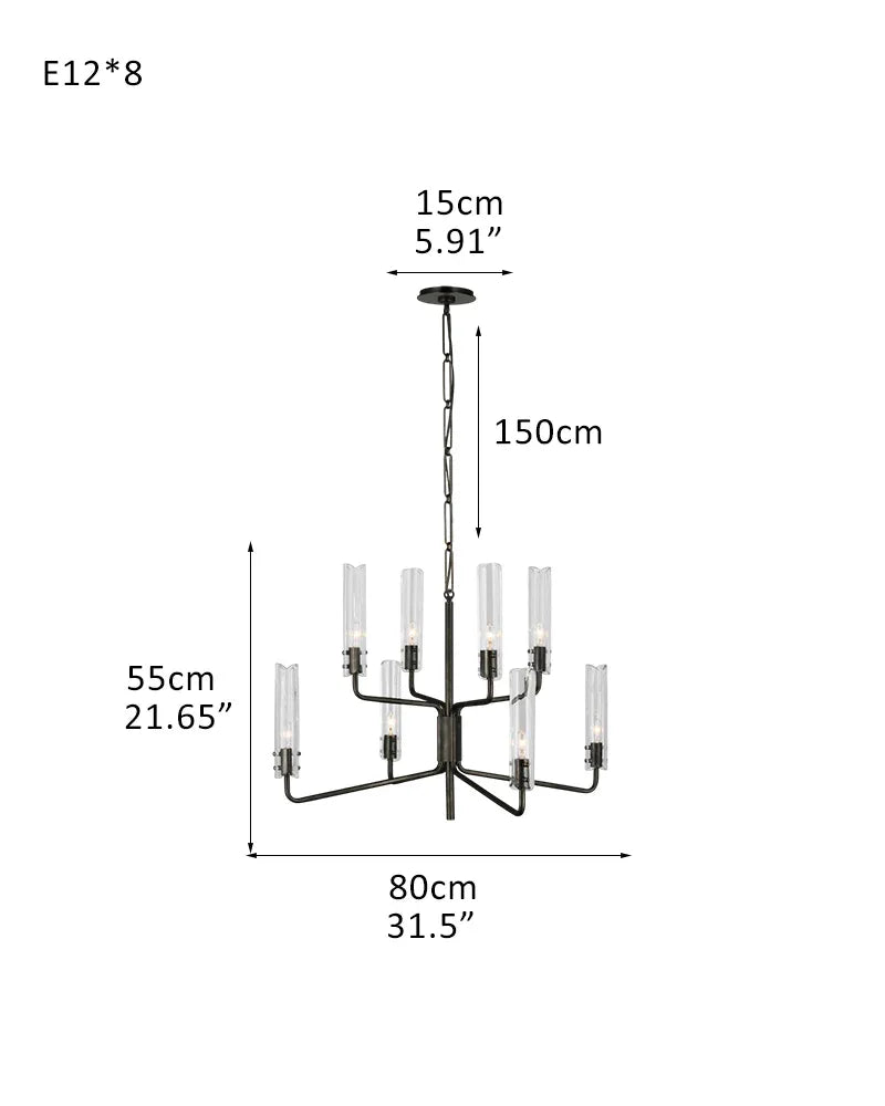 Rustic Forged Iron Casoria Two Tier Chandelier with Clear Glass Shade Use For Living Foyer 8-light-D80*H55CM D31.5"*H21.65" Black American chandelier