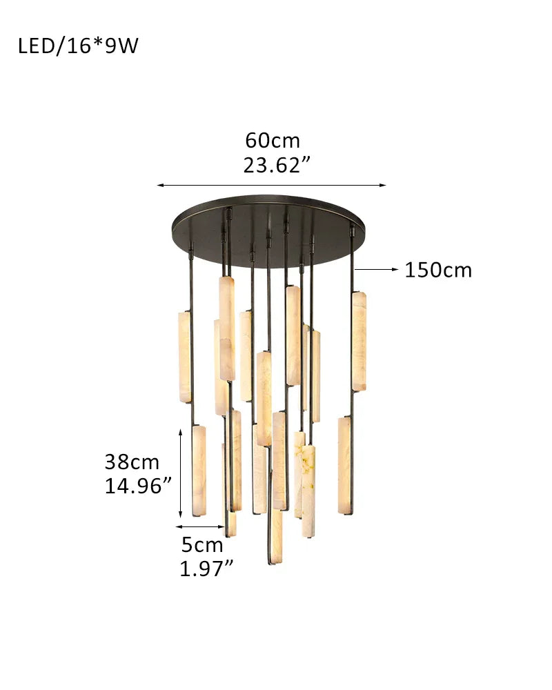 Audubon Alabaster Lighting Collection Lacquered Burnished Brass/Black Rod 9P-D5*H38CM D2"*H15" Black + White American Vintage chandelier lamp
